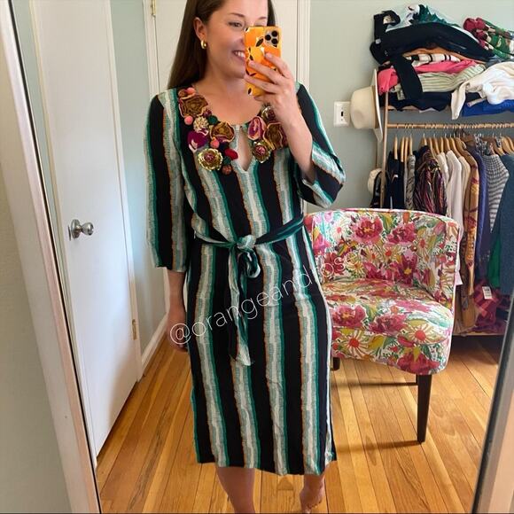 FIGUE Blue Silk Floral Appliqué Midi Dress XS - Picture 6 of 16